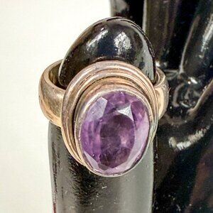 Sterling Silver Bezel Set Oval Amethyst Chunky Ring Size 6